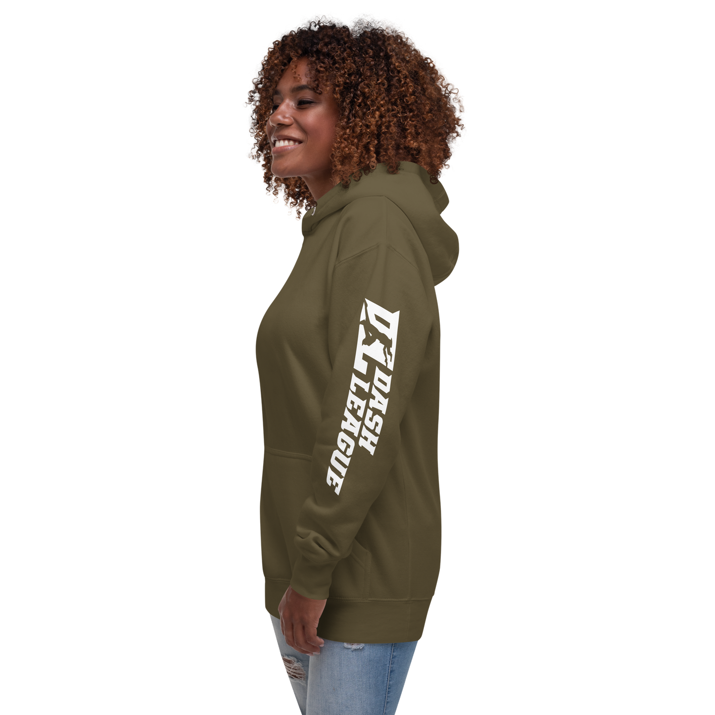 Sweat à capuche unisexe blanc avec logo DL large (manches)