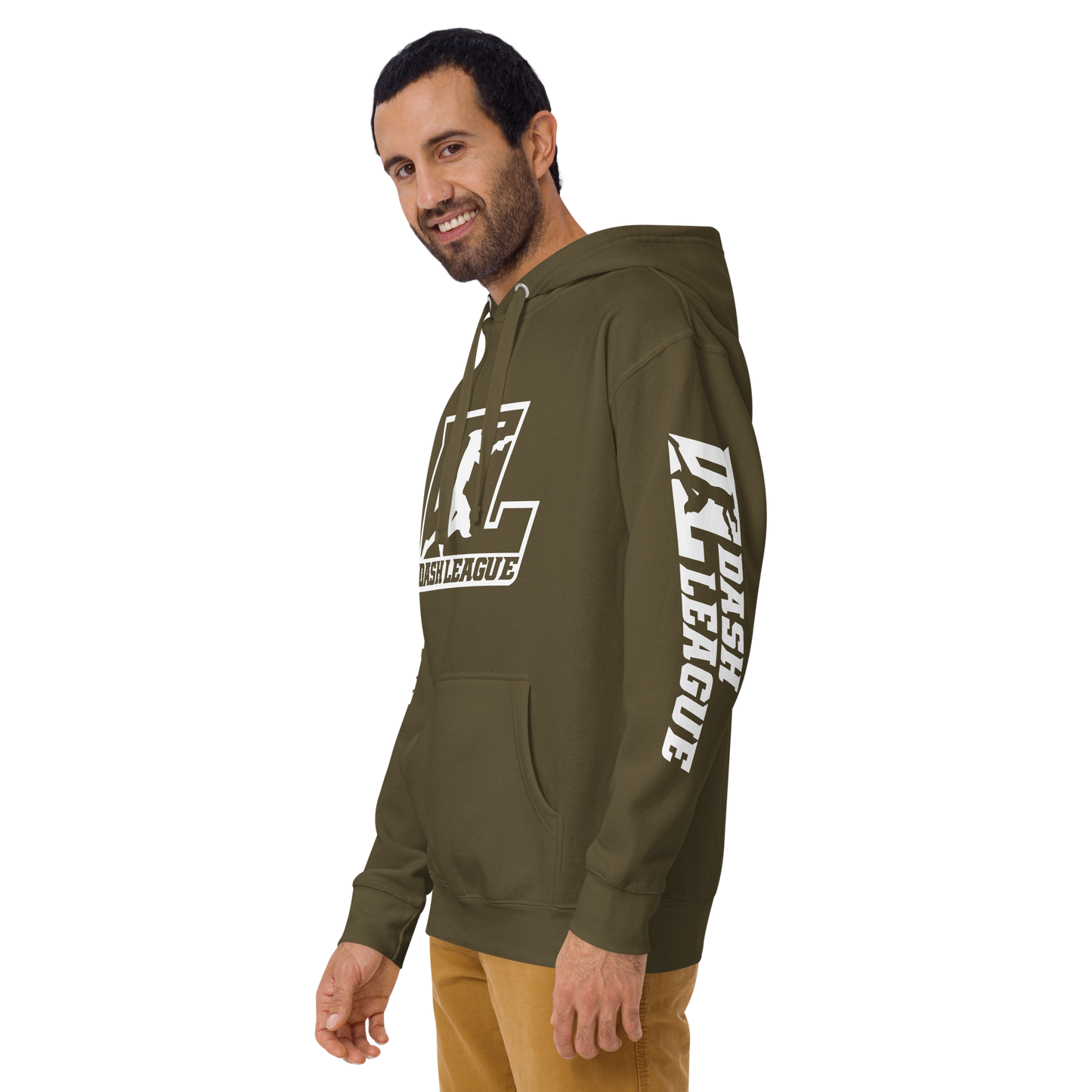 Sweat à capuche unisexe avec logo DL blanc (devant + manches)