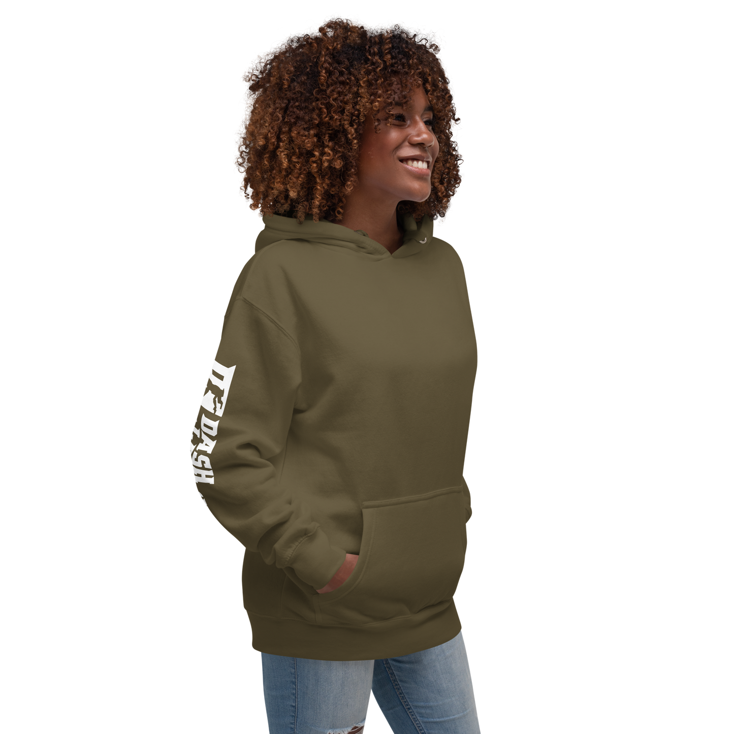 Sweat à capuche unisexe blanc avec logo DL large (manches)