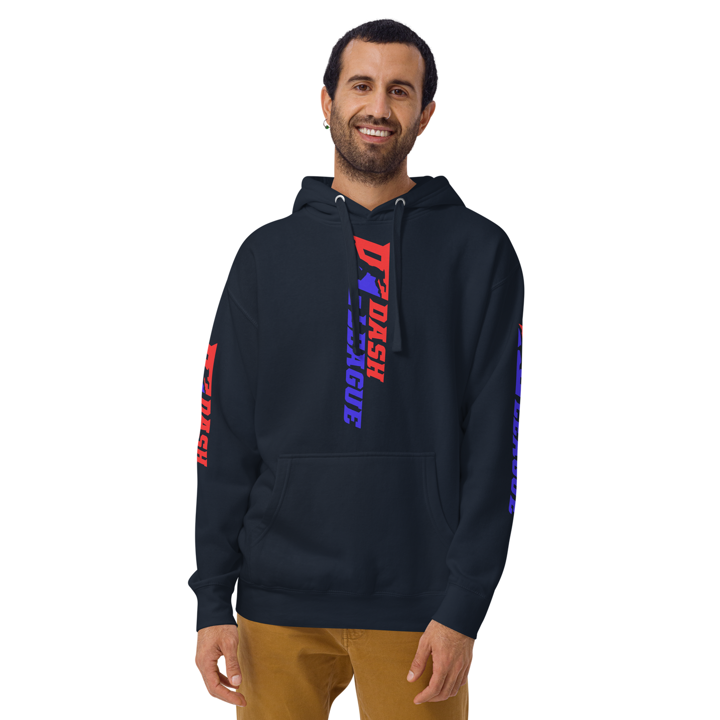 Sudadera unisex con capucha y logotipo DL de color ancho (parte delantera, trasera y mangas)