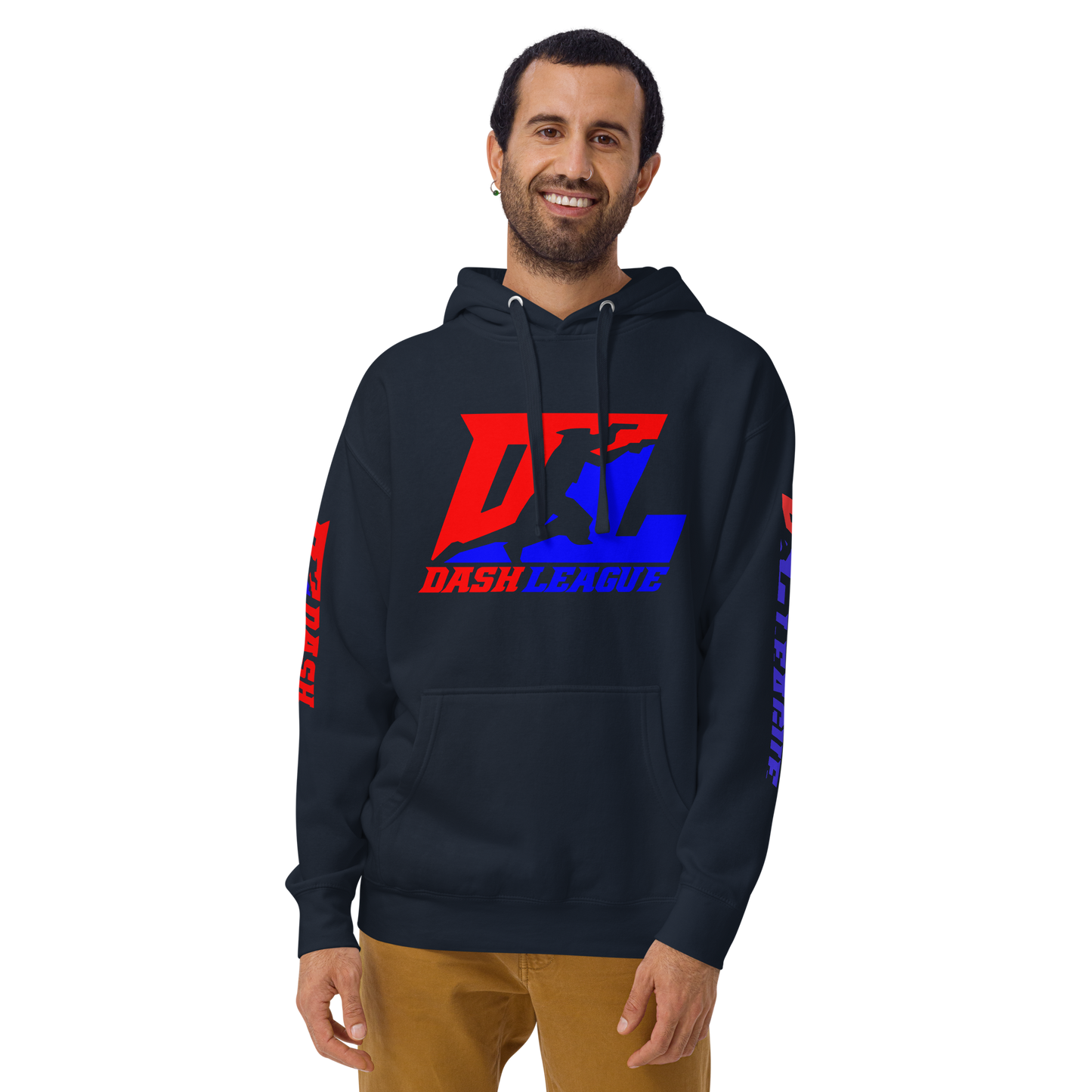 Sudadera unisex con capucha y logotipo DL en color (parte delantera y mangas)