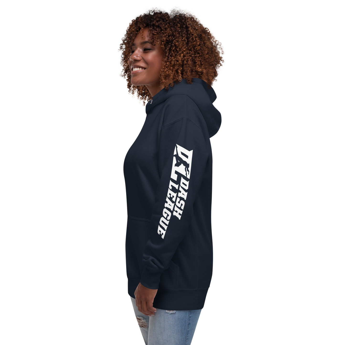 Sweat à capuche unisexe blanc avec logo DL large (manches)