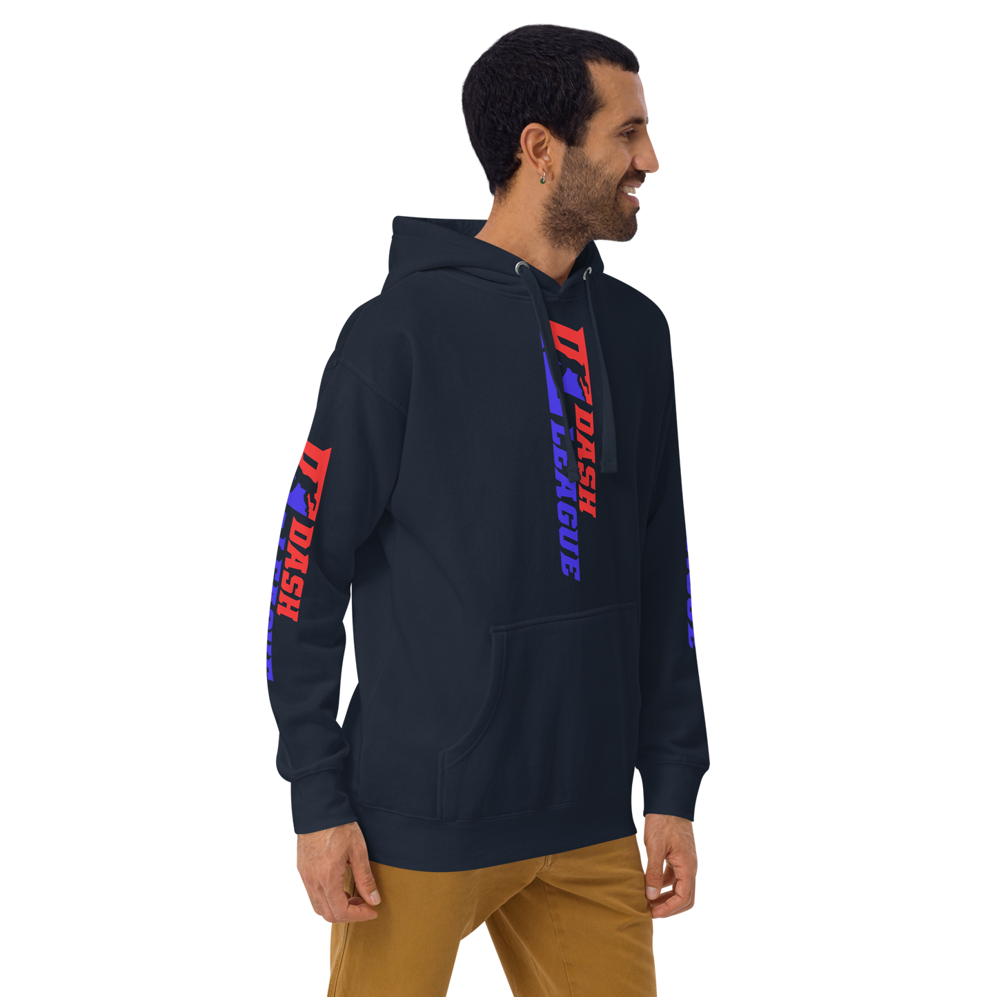 Sudadera unisex con capucha y logotipo DL de color ancho (parte delantera, trasera y mangas)