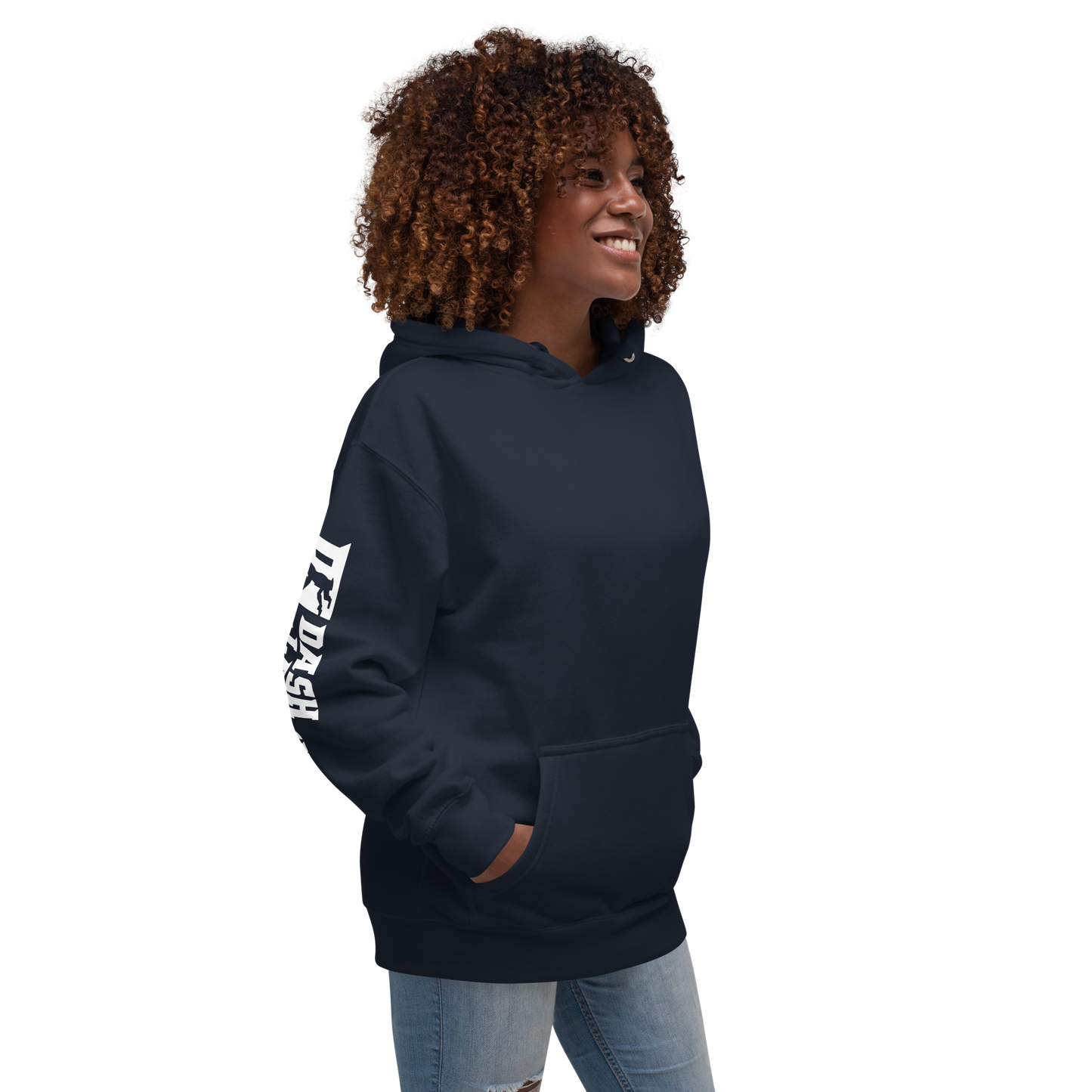 Sweat à capuche unisexe blanc avec logo DL large (manches)