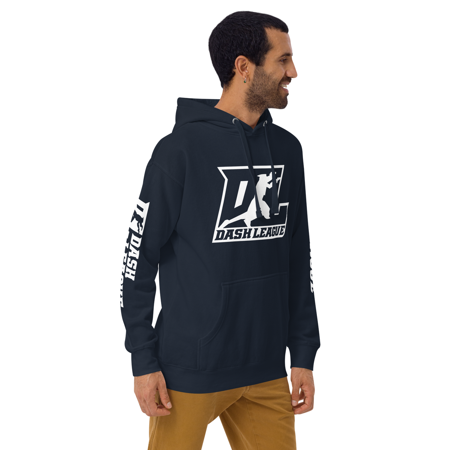 Sweat à capuche unisexe avec logo DL blanc (devant + manches)