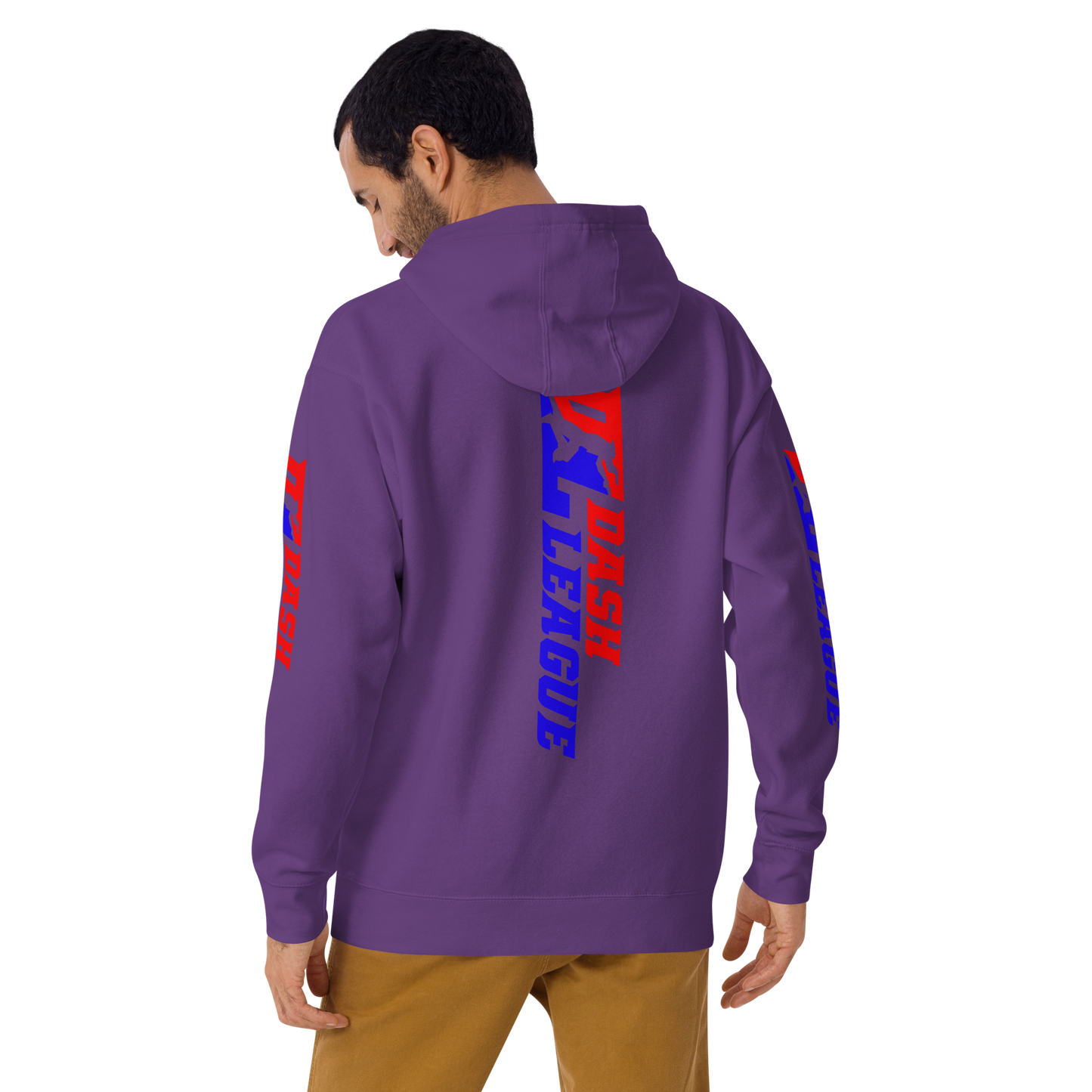 Sudadera unisex con capucha y logotipo DL de color ancho (parte delantera, trasera y mangas)