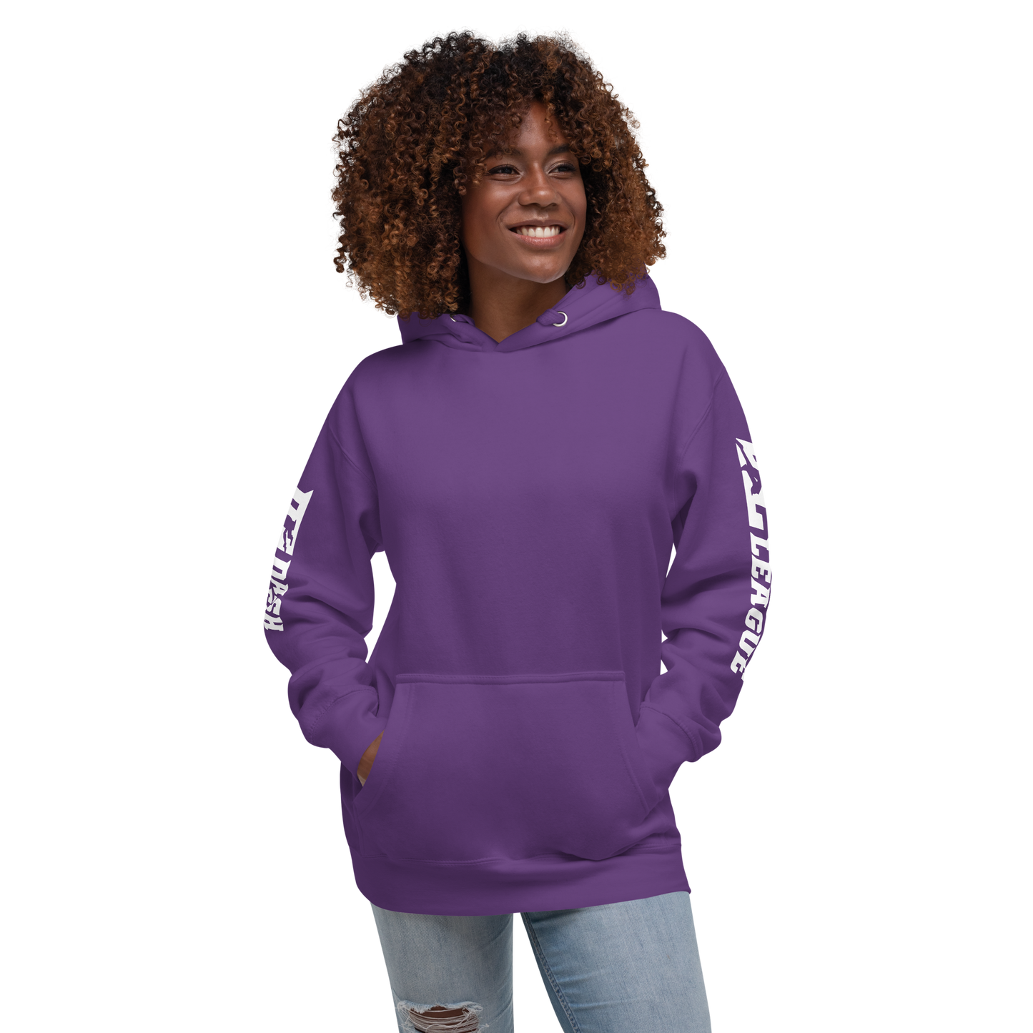 Sweat à capuche unisexe blanc avec logo DL large (manches)