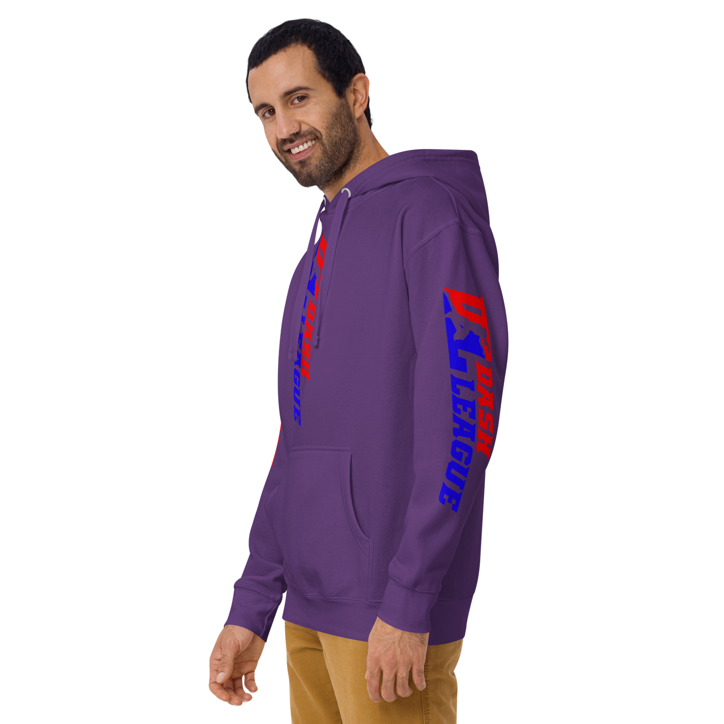 Sudadera unisex con capucha y logotipo DL de color ancho (parte delantera, trasera y mangas)