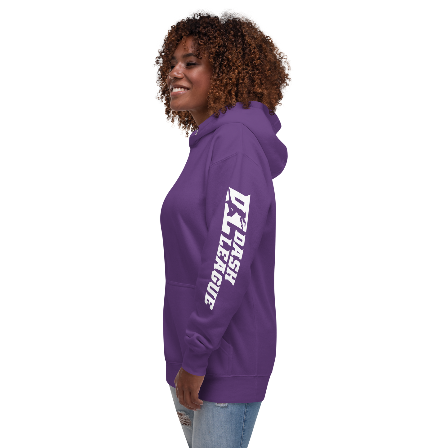 Sweat à capuche unisexe blanc avec logo DL large (manches)