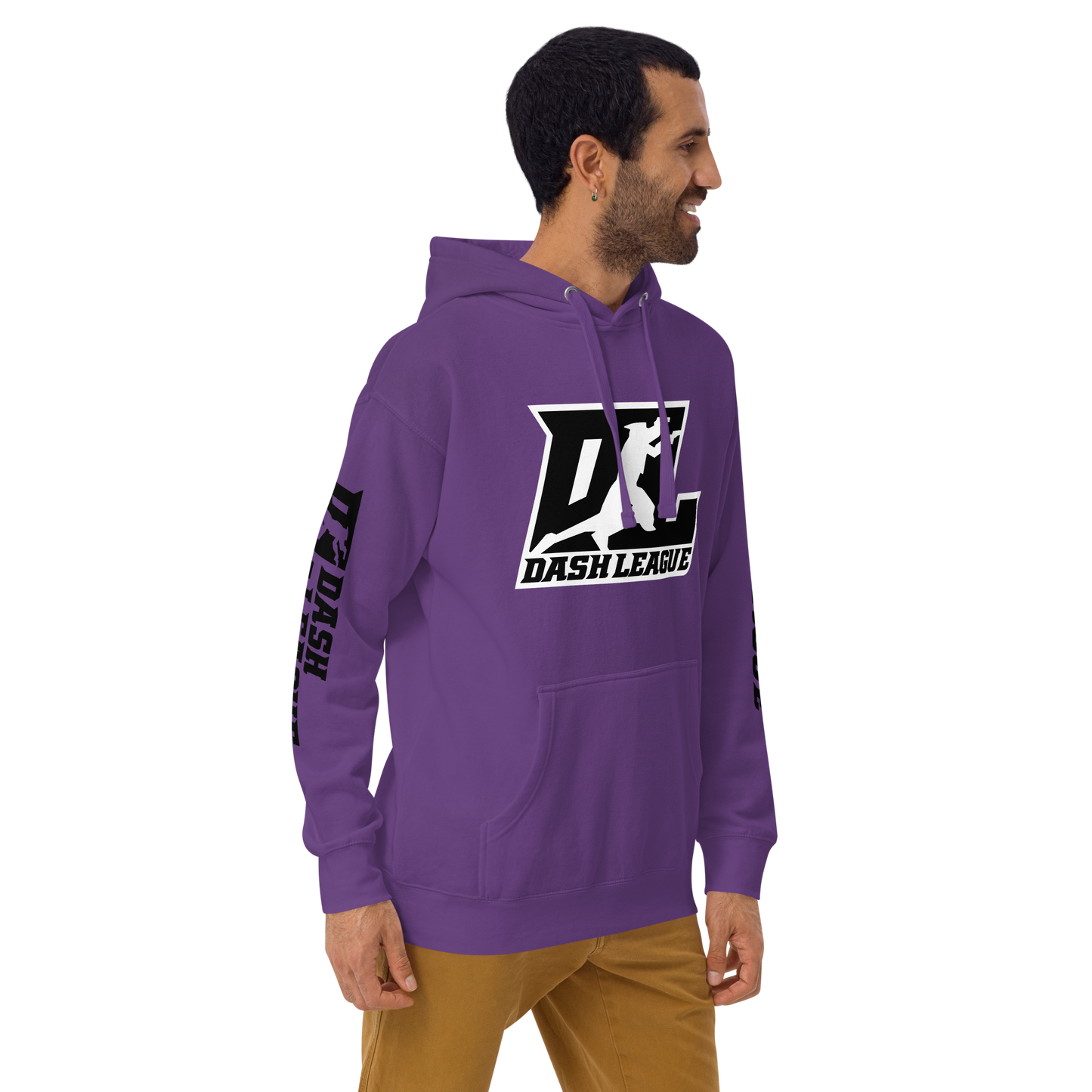 Sudadera unisex negra con logotipo DL en contorno blanco (parte delantera y mangas)