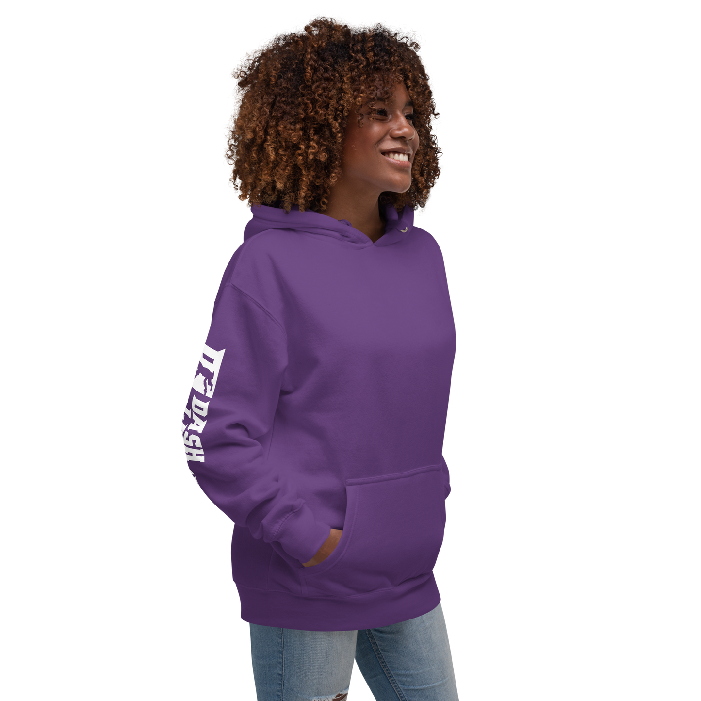 Sweat à capuche unisexe blanc avec logo DL large (manches)