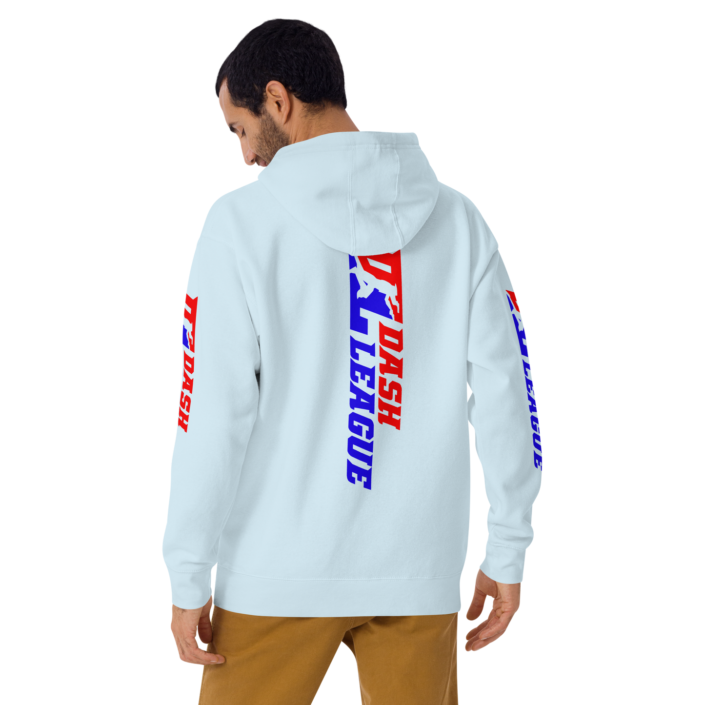 Sudadera unisex con capucha y logotipo DL de color ancho (parte delantera, trasera y mangas)
