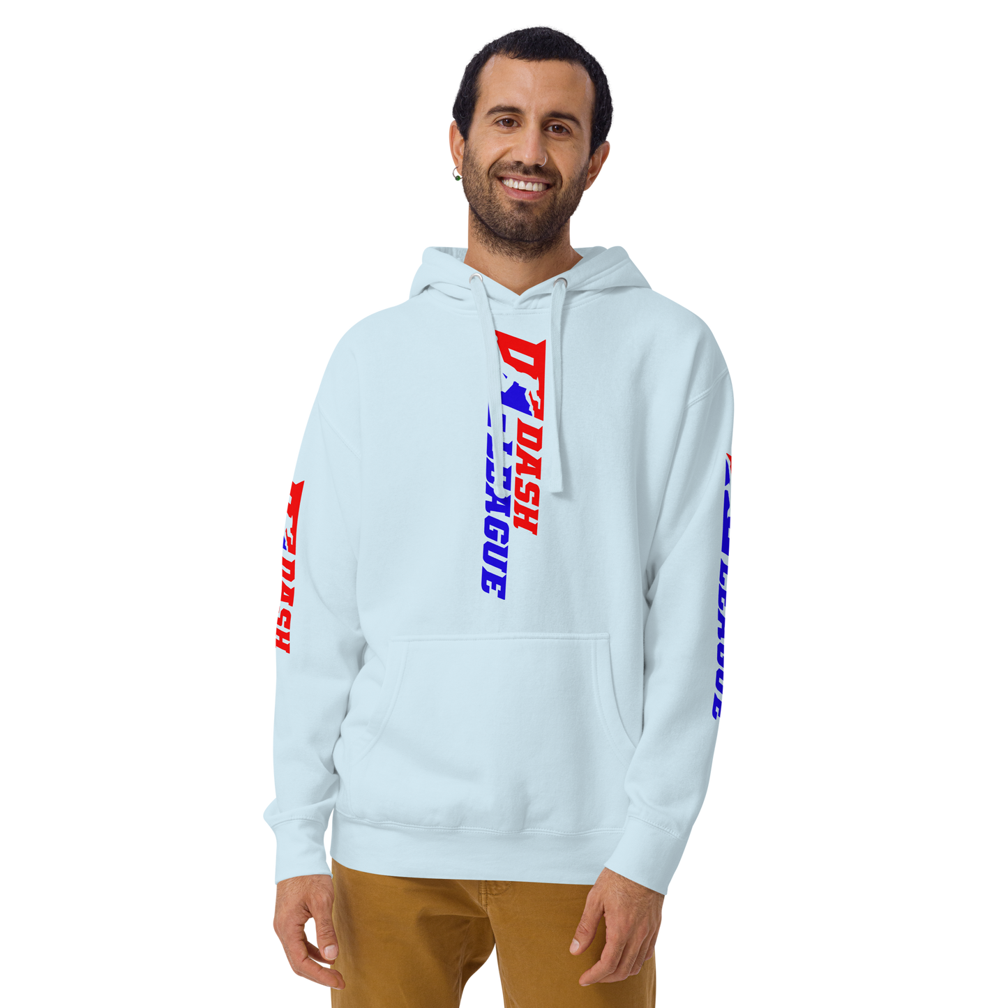 Sudadera unisex con capucha y logotipo DL de color ancho (parte delantera, trasera y mangas)