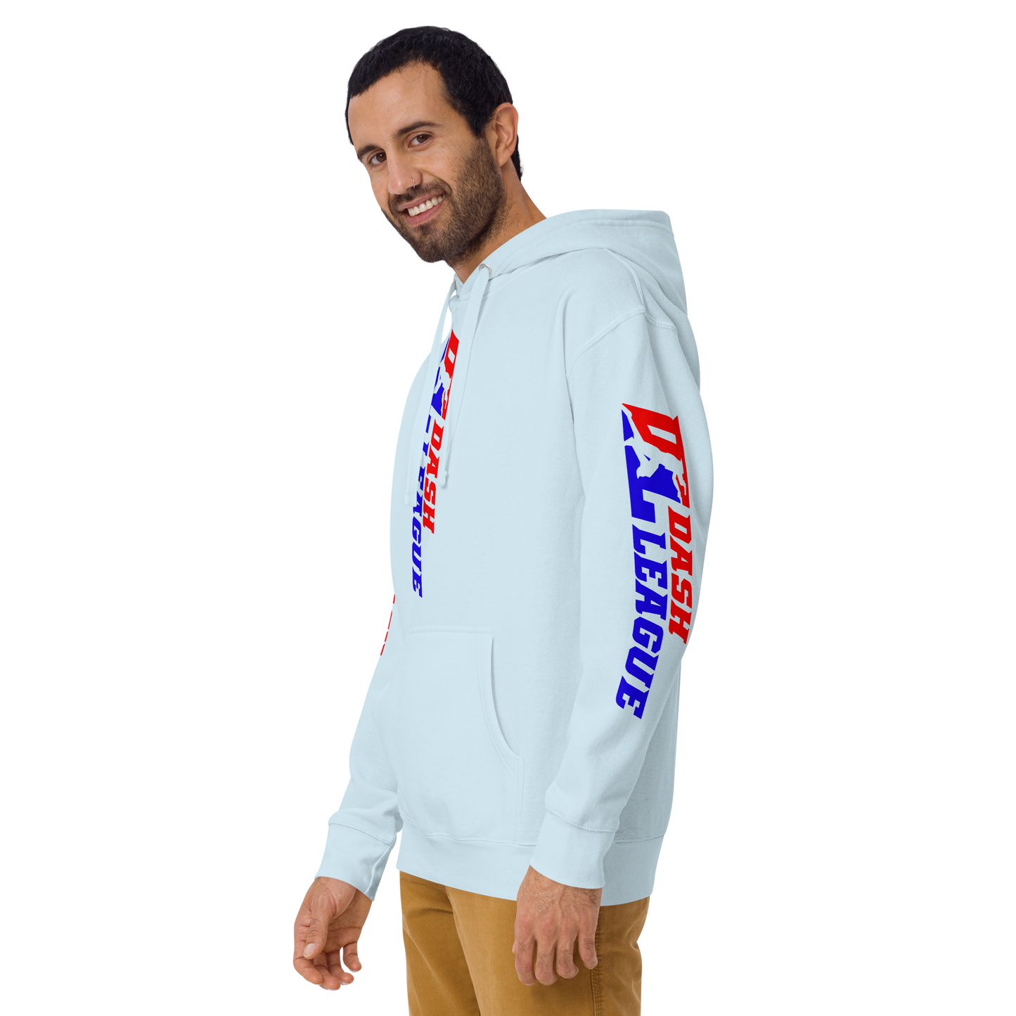 Sudadera unisex con capucha y logotipo DL de color ancho (parte delantera, trasera y mangas)