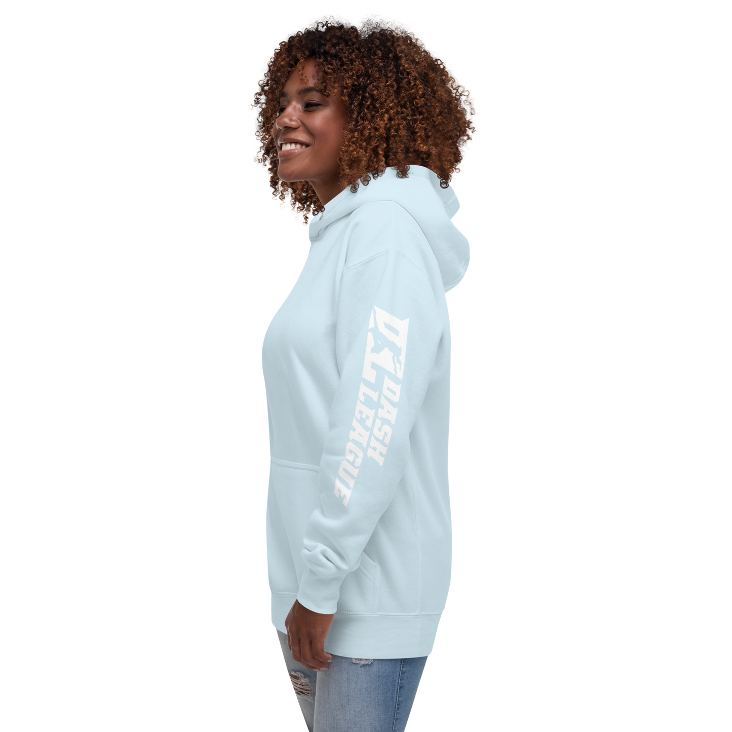 Sweat à capuche unisexe blanc avec logo DL large (manches)