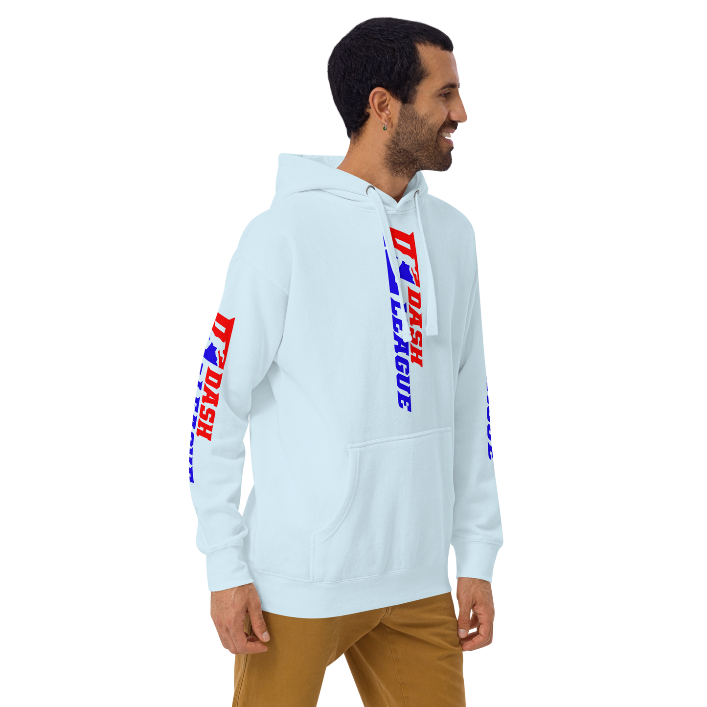 Sudadera unisex con capucha y logotipo DL de color ancho (parte delantera, trasera y mangas)