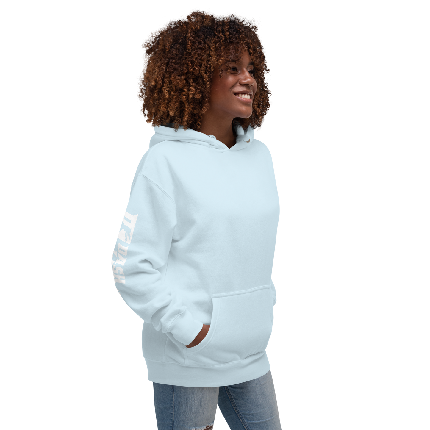 Sweat à capuche unisexe blanc avec logo DL large (manches)