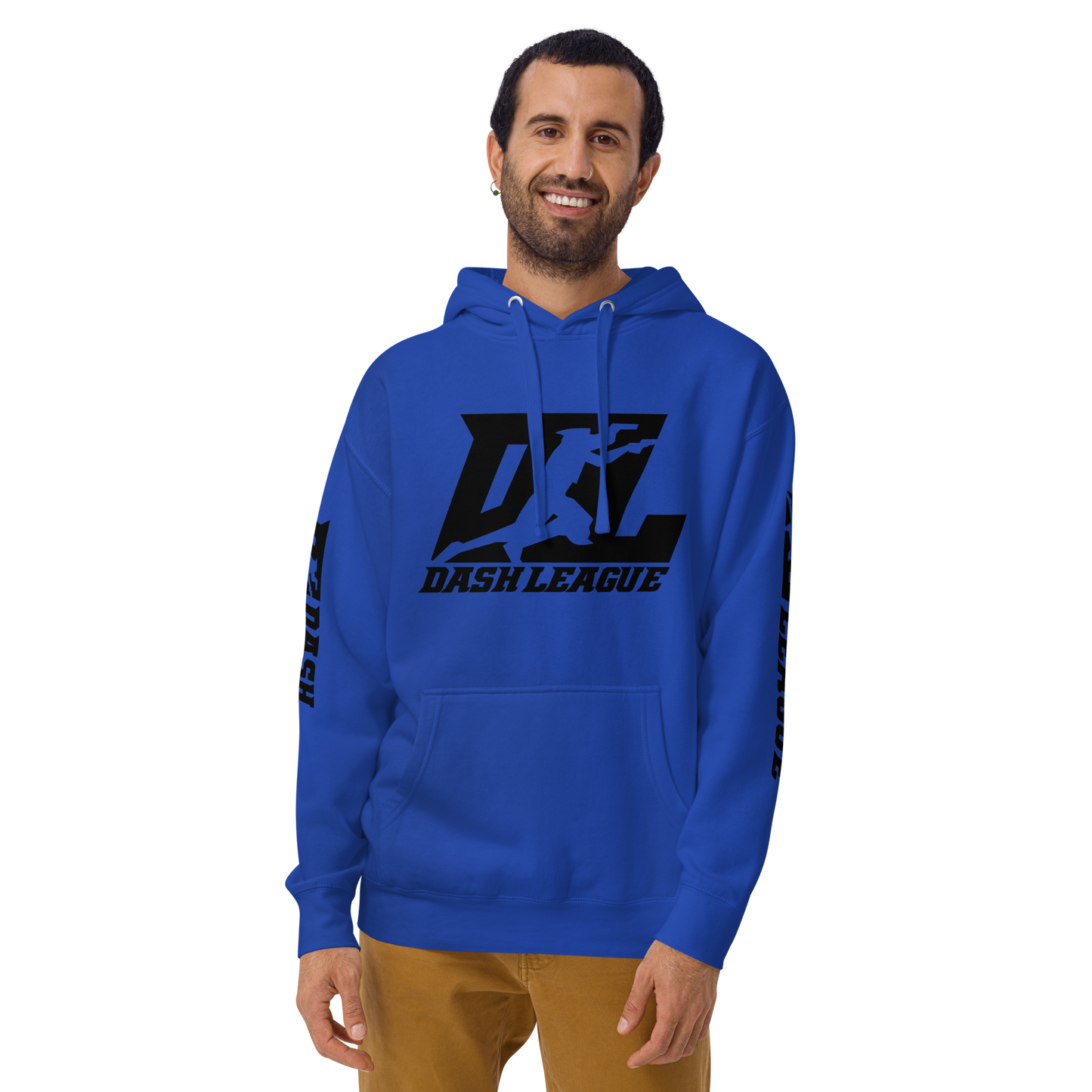 Sweat à capuche unisexe noir avec logo DL (devant + manches)