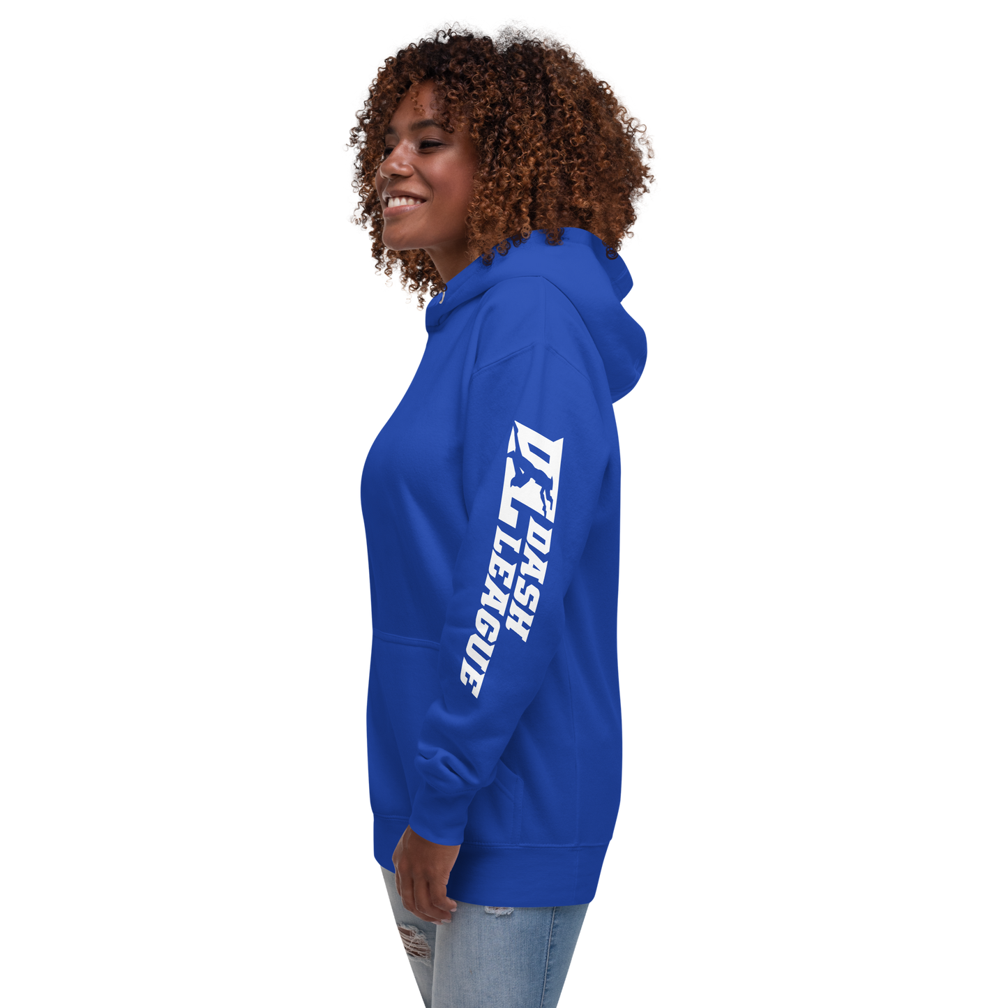 Sweat à capuche unisexe blanc avec logo DL large (manches)