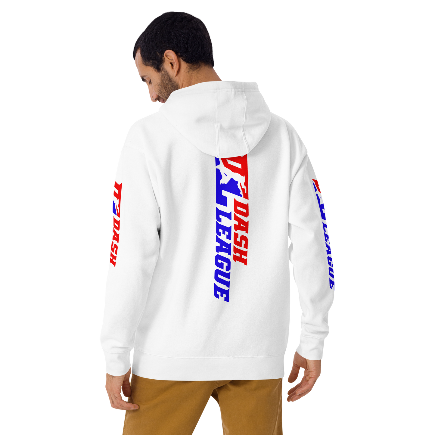 Sudadera unisex con capucha y logotipo DL de color ancho (parte delantera, trasera y mangas)