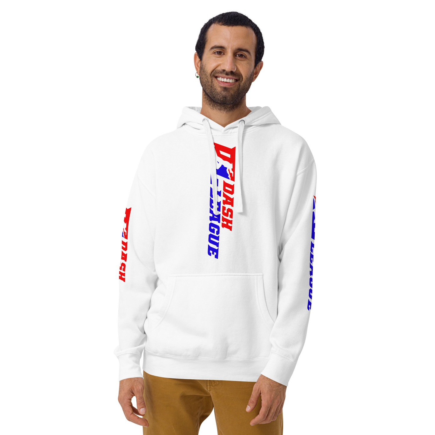 Sudadera unisex con capucha y logotipo DL de color ancho (parte delantera, trasera y mangas)