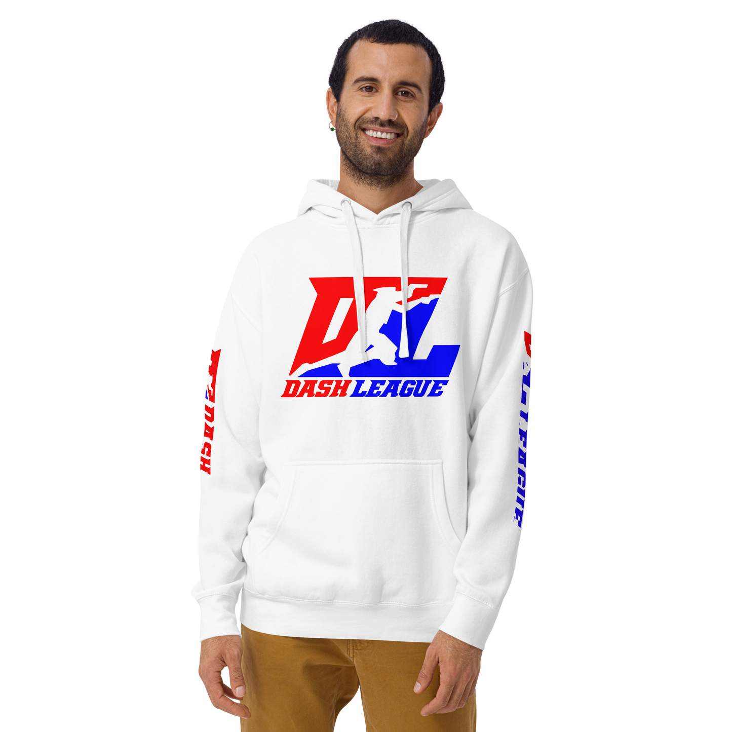 Sudadera unisex con capucha y logotipo DL en color (parte delantera y mangas)