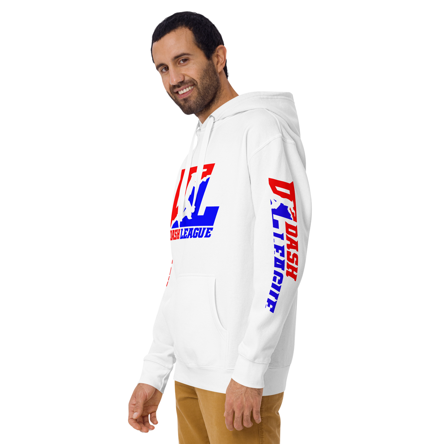 Sudadera unisex con capucha y logotipo DL en color (parte delantera y mangas)