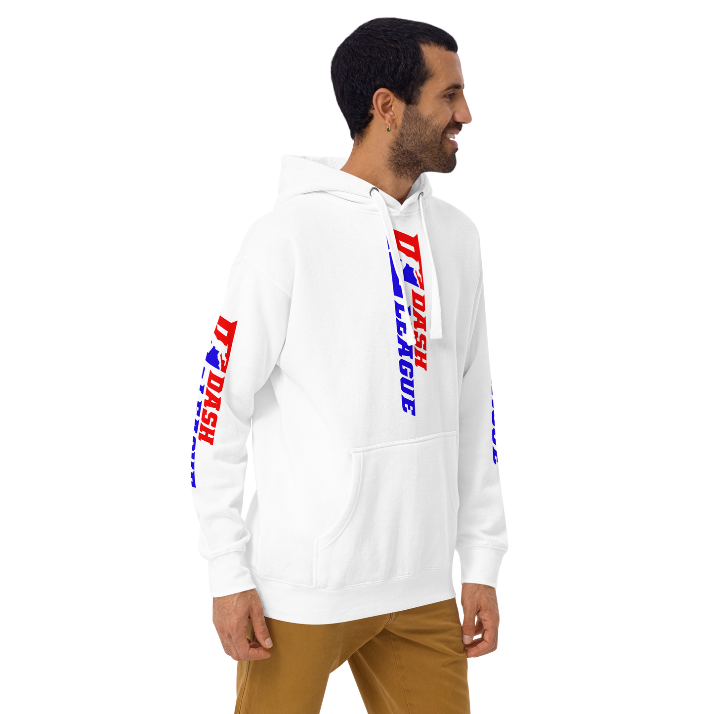 Sudadera unisex con capucha y logotipo DL de color ancho (parte delantera, trasera y mangas)