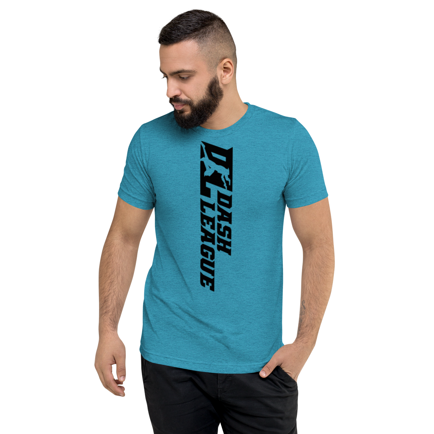 Camisa unisex de mezcla tricolor negra con logotipo DL ancho (delante y detrás)