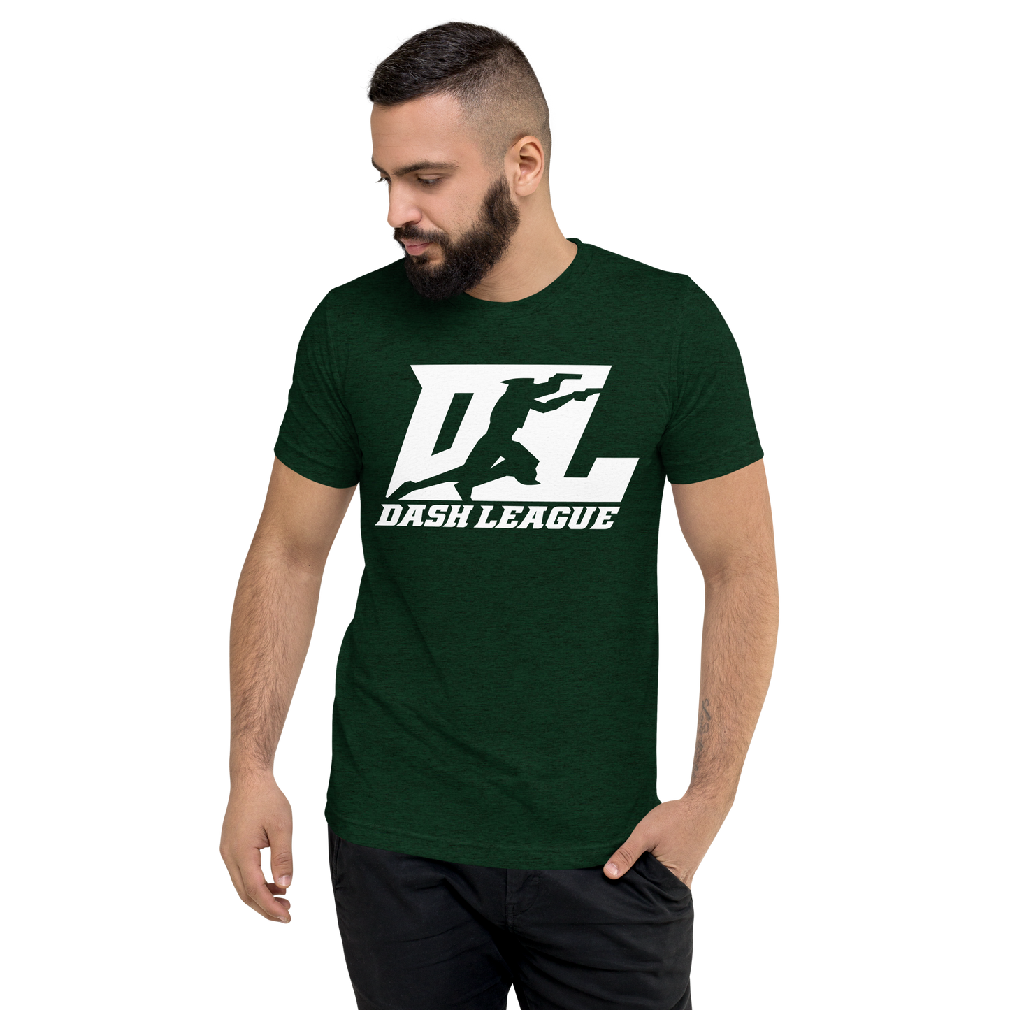 Camisa unisex de mezcla de tres materiales con logotipo DL blanco (parte delantera y trasera)
