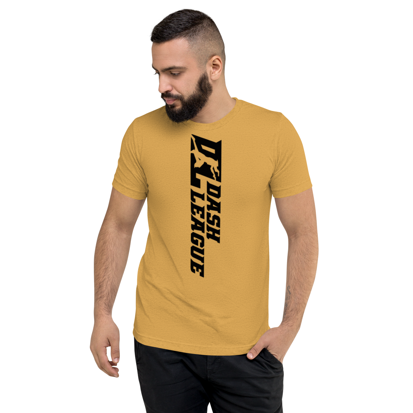 Camisa unisex de mezcla tricolor negra con logotipo DL ancho (delante y detrás)