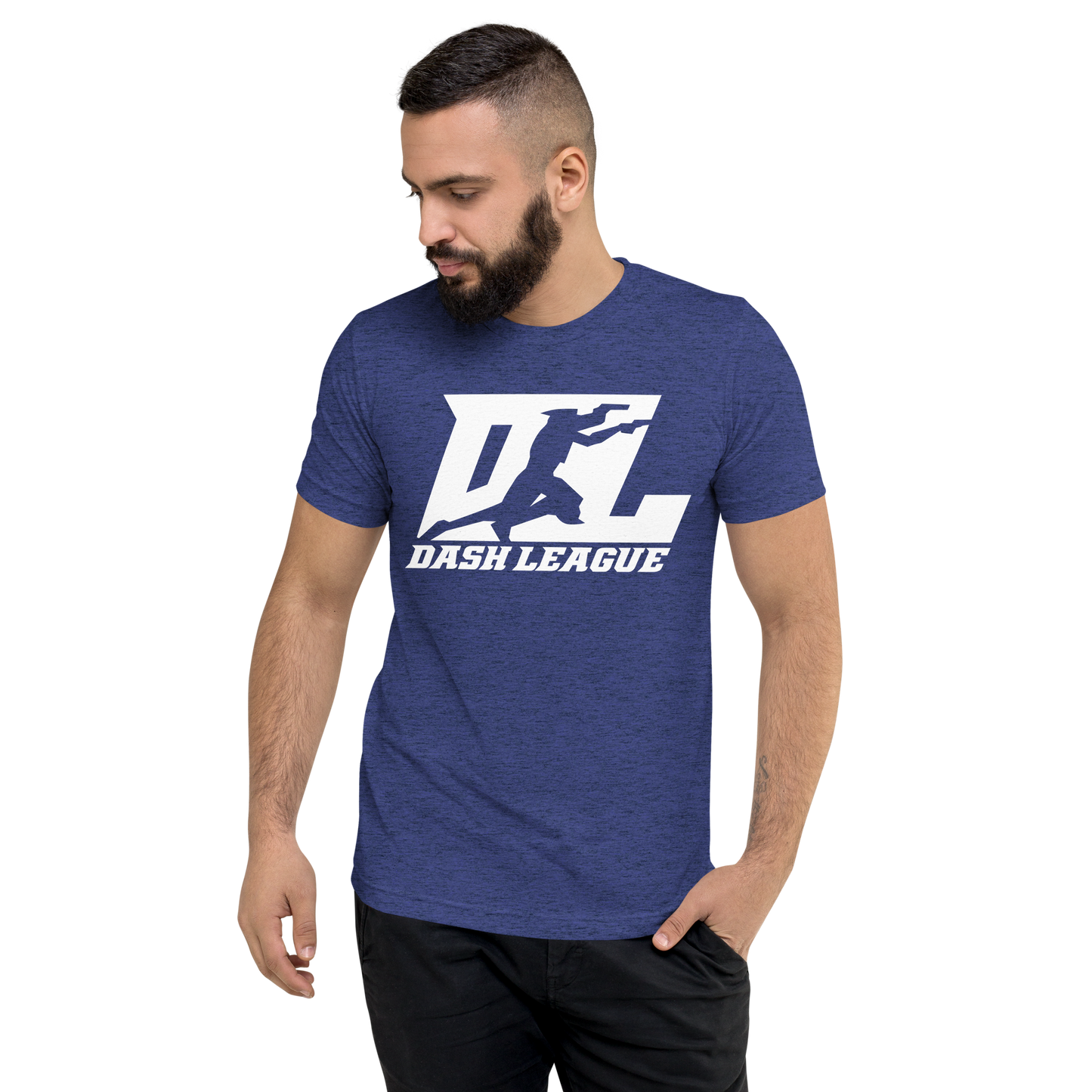 Camisa unisex de mezcla de tres materiales con logotipo DL blanco (parte delantera y trasera)