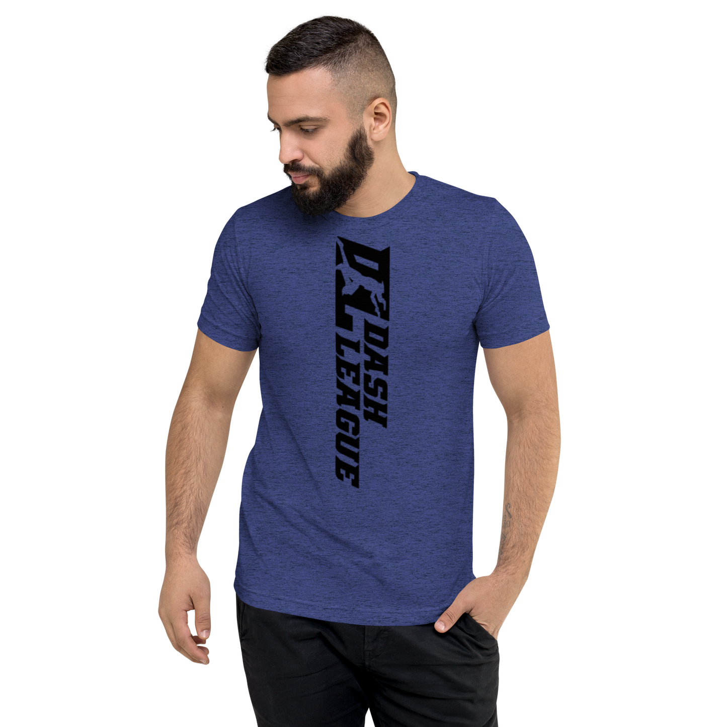 Camisa unisex de mezcla tricolor negra con logotipo DL ancho (delante y detrás)