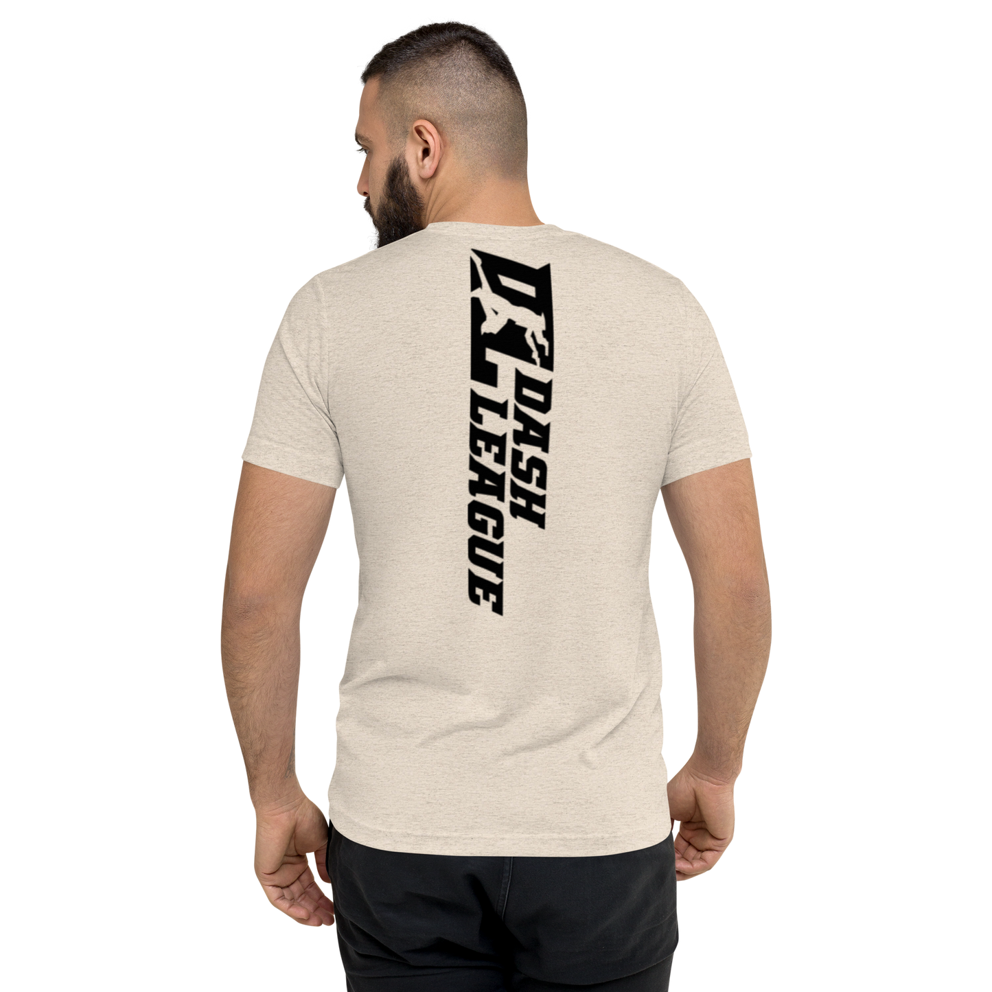 Camisa unisex de mezcla tricolor negra con logotipo DL ancho (delante y detrás)