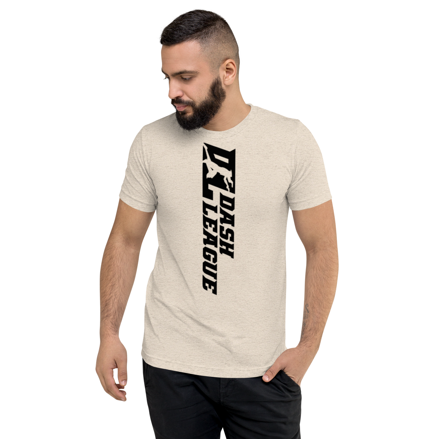 Camisa unisex de mezcla tricolor negra con logotipo DL ancho (delante y detrás)