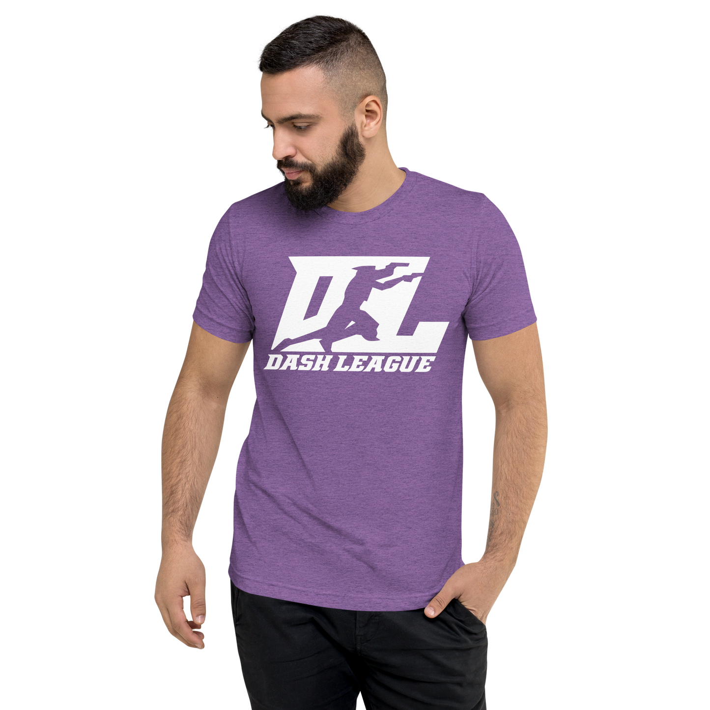 Camisa unisex de mezcla de tres materiales con logotipo DL blanco (parte delantera y trasera)