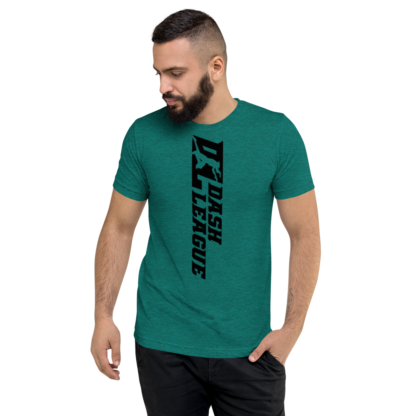 Camisa unisex de mezcla tricolor negra con logotipo DL ancho (delante y detrás)