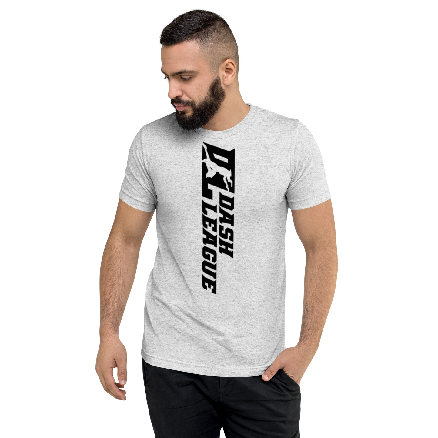 Camisa unisex de mezcla tricolor negra con logotipo DL ancho (delante y detrás)