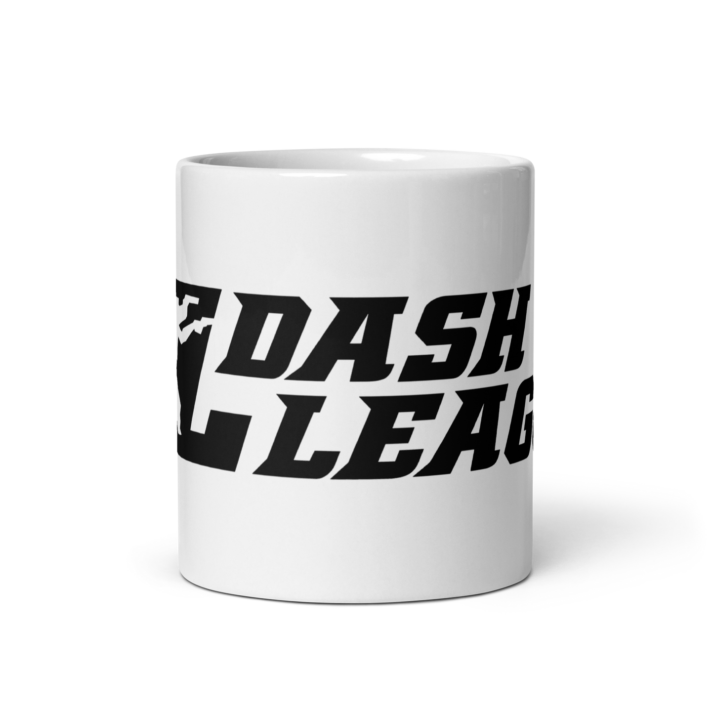 Taza blanca con logotipo DL ancho en negro