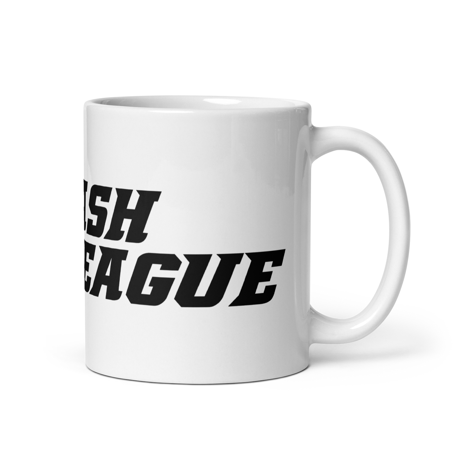 Taza blanca con logotipo DL ancho en negro