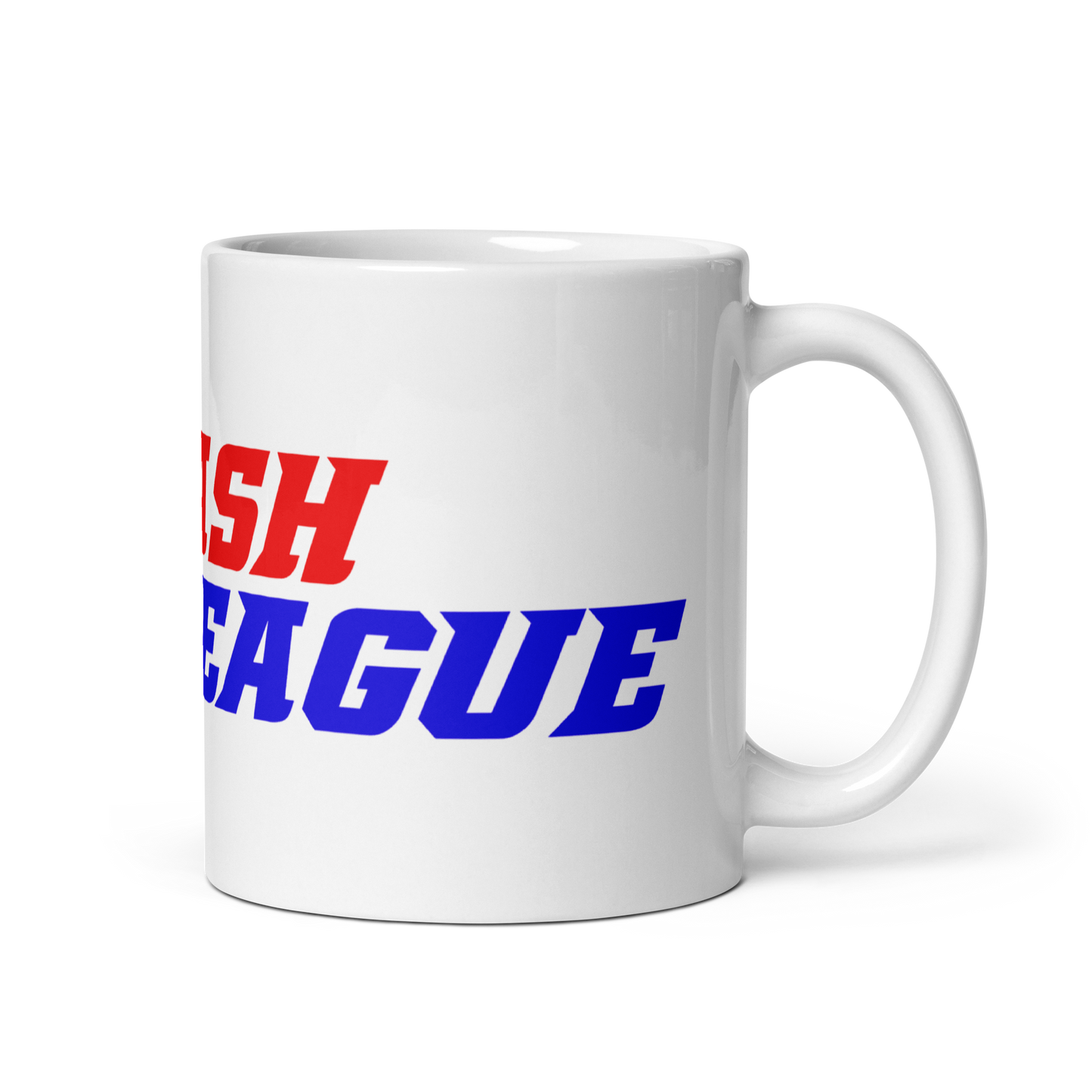 Taza blanca con logotipo DL de color ancho