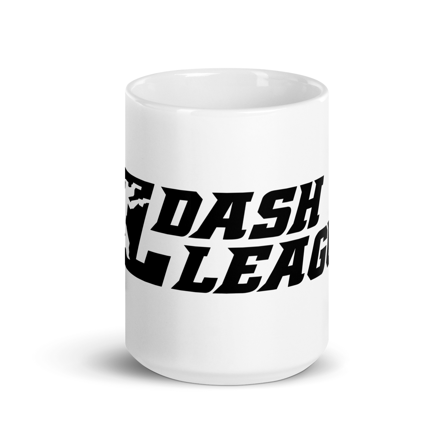 Taza blanca con logotipo DL ancho en negro