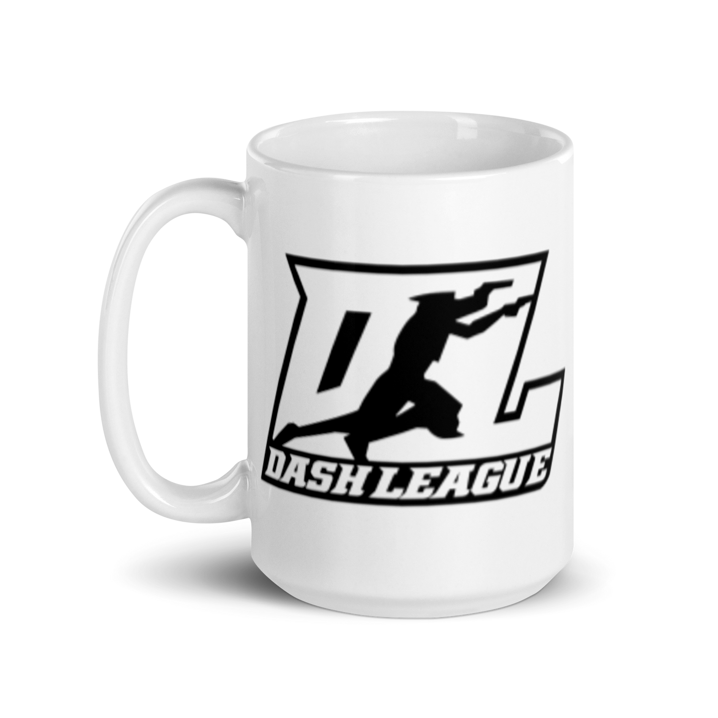Taza blanca con logotipo DL de contorno negro