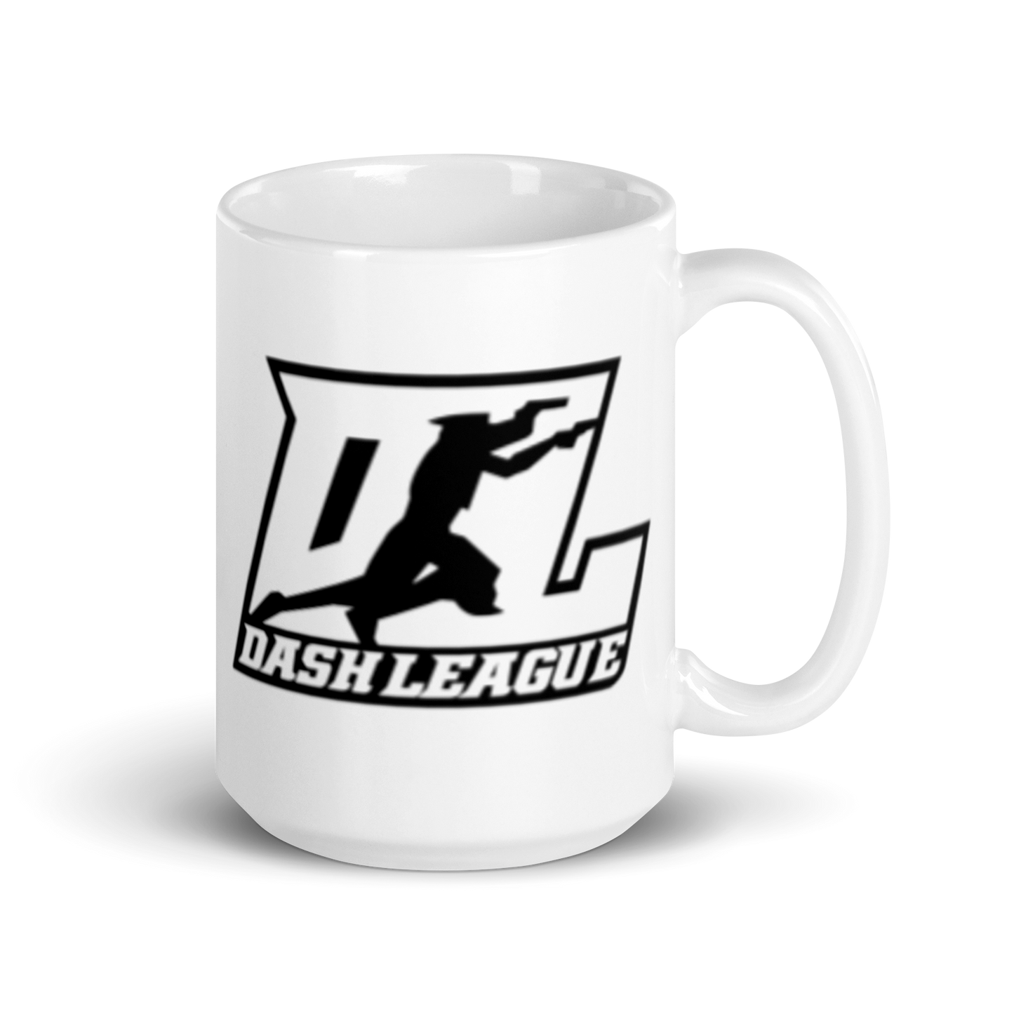 Taza blanca con logotipo DL de contorno negro