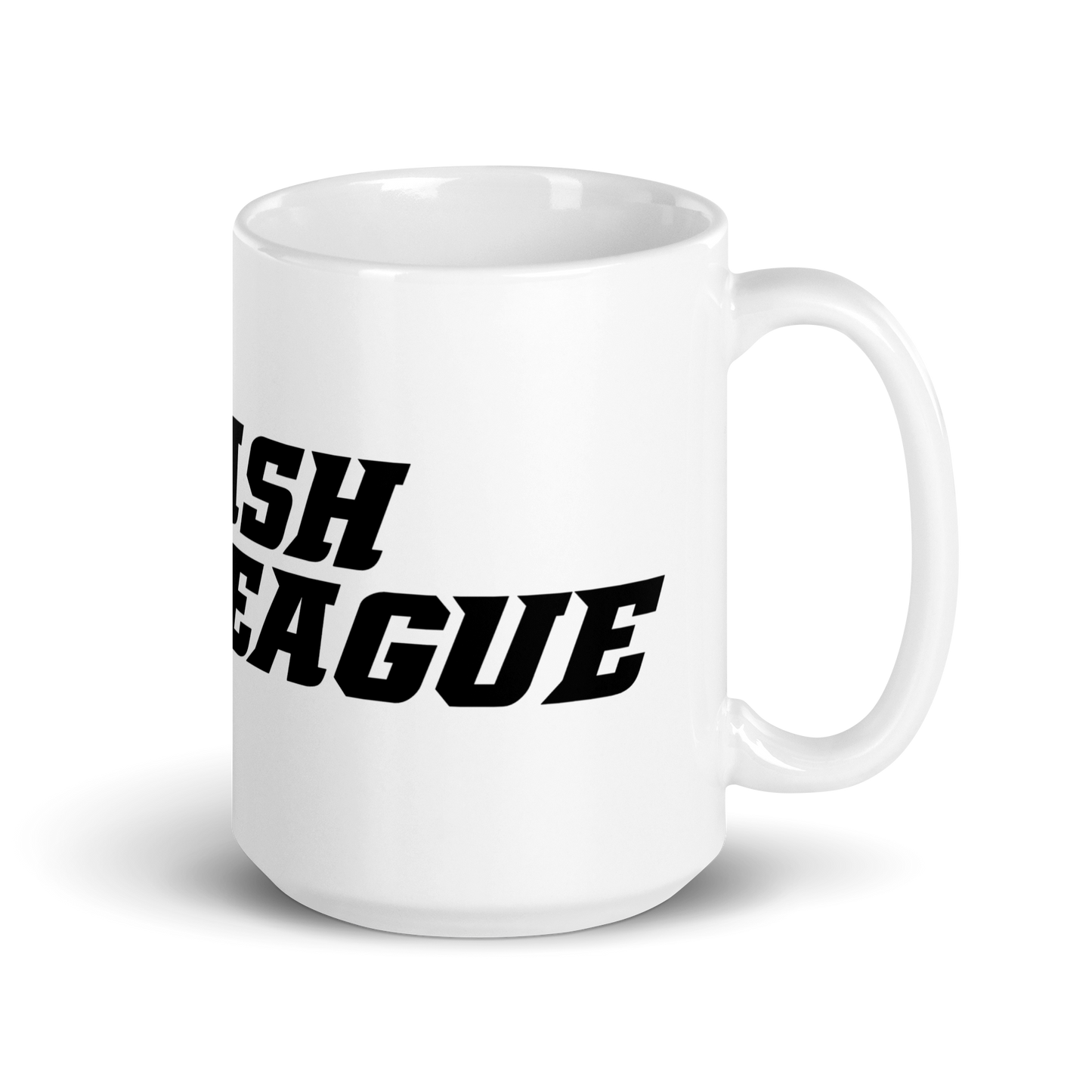 Taza blanca con logotipo DL ancho en negro
