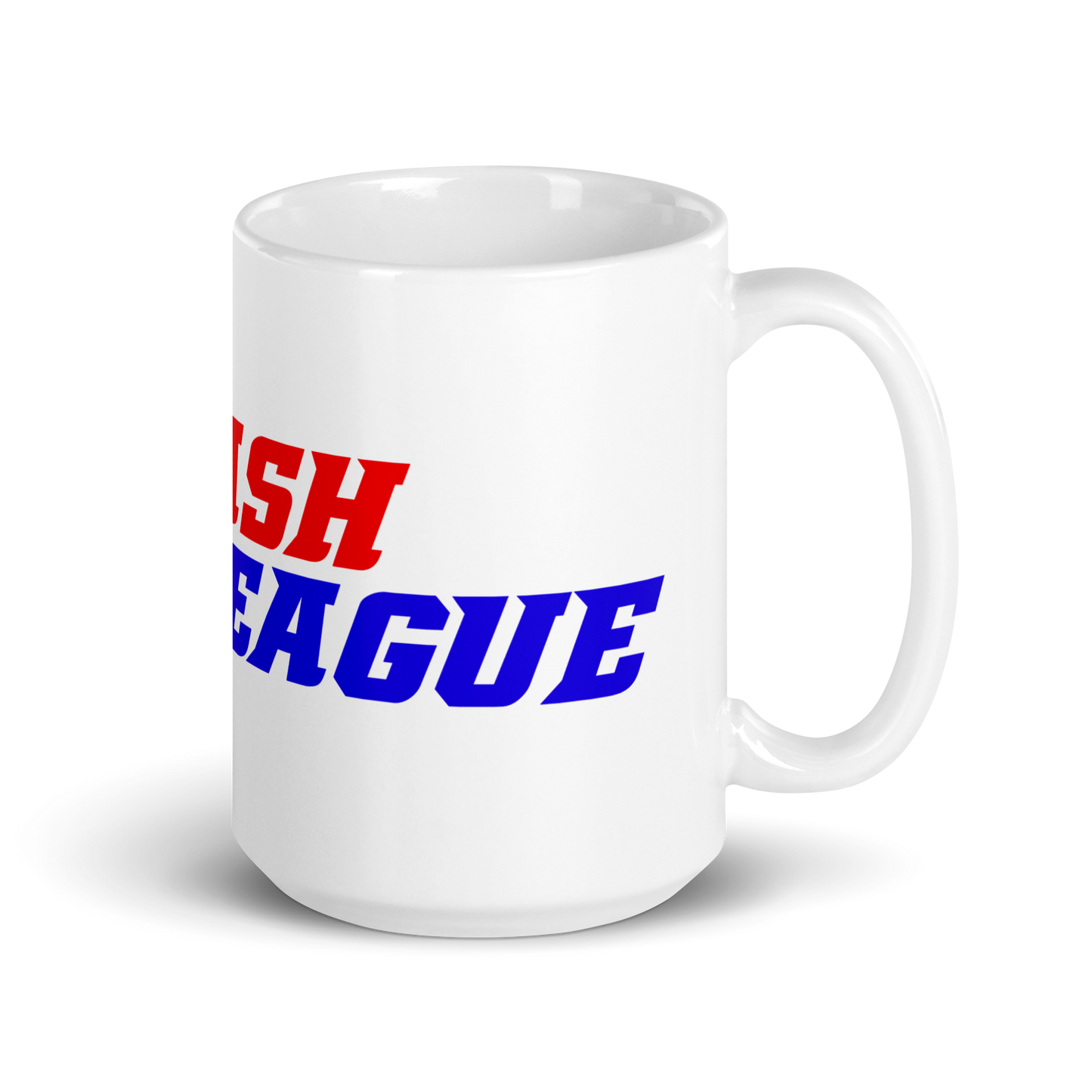 Taza blanca con logotipo DL de color ancho