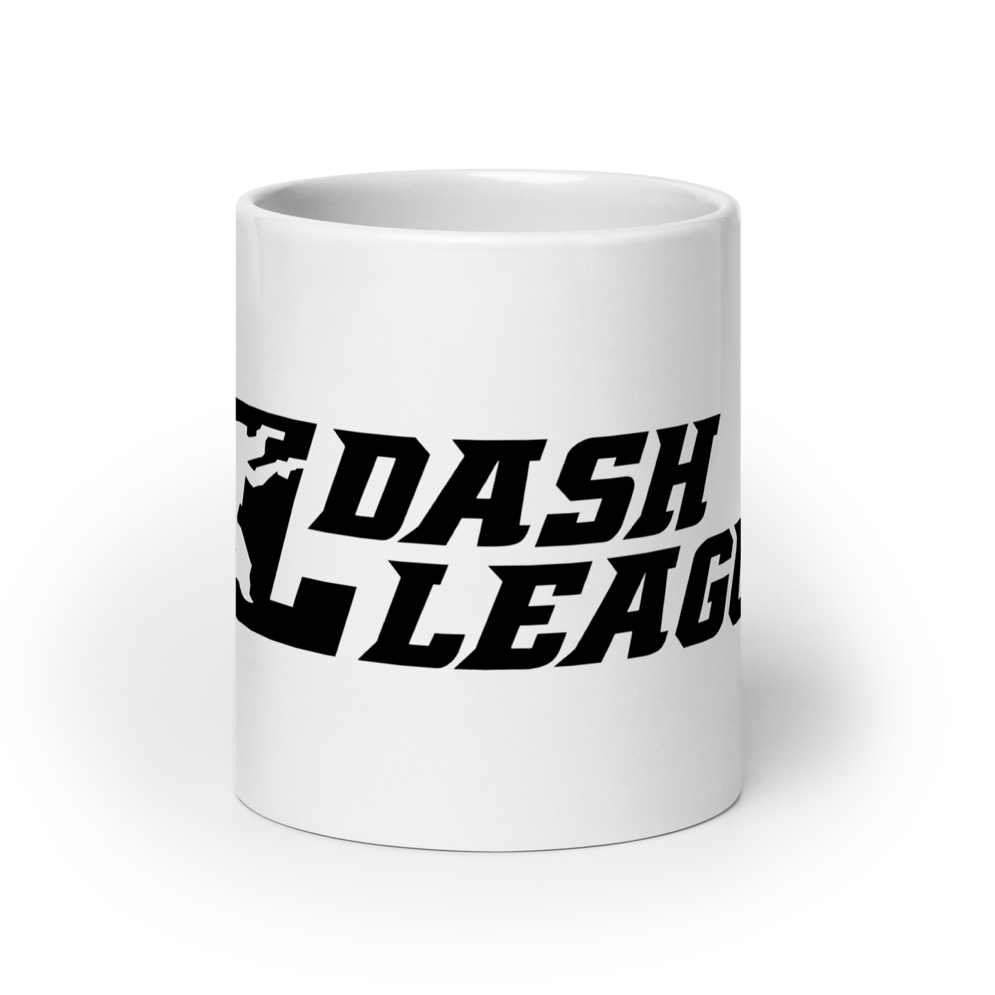 Taza blanca con logotipo DL ancho en negro
