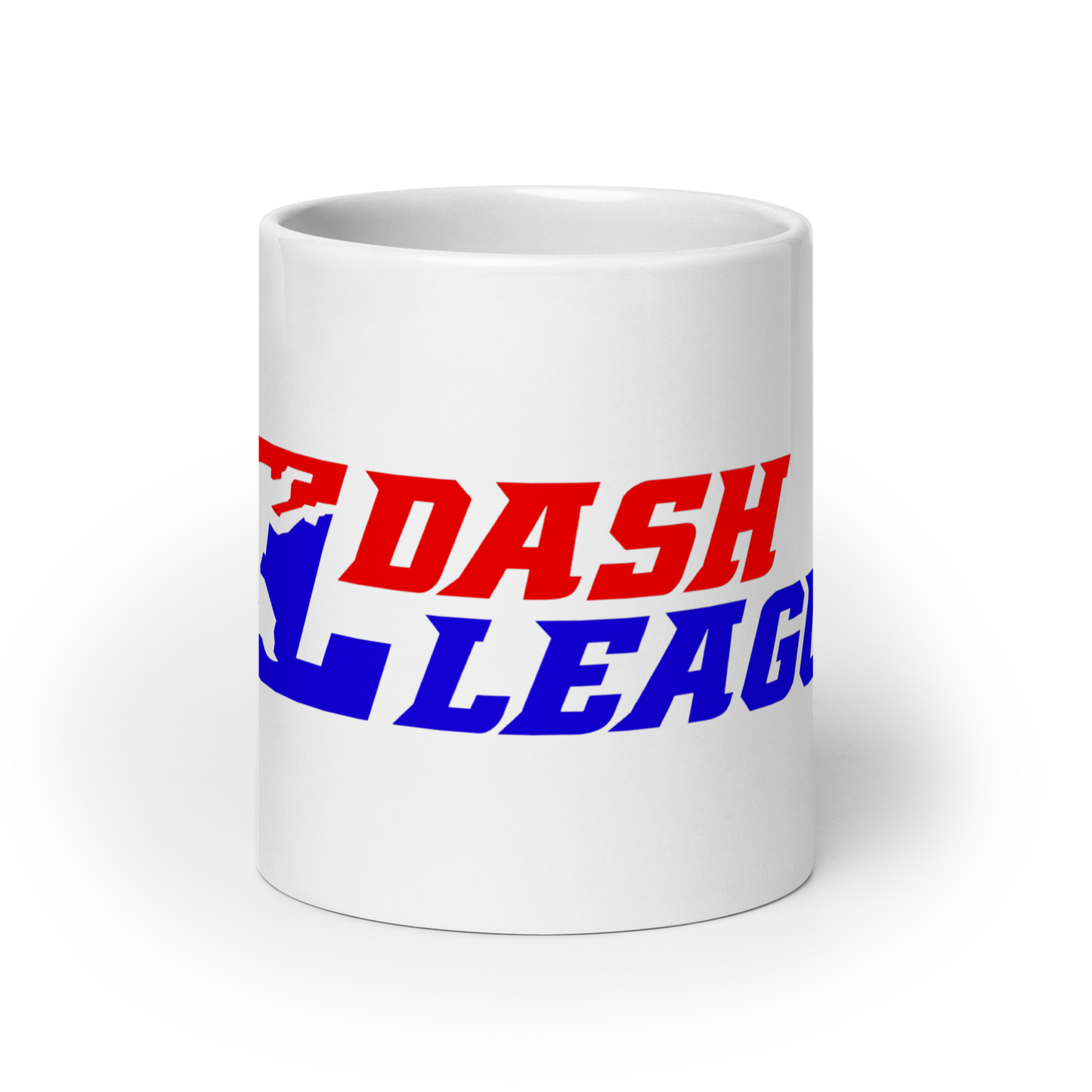 Taza blanca con logotipo DL de color ancho