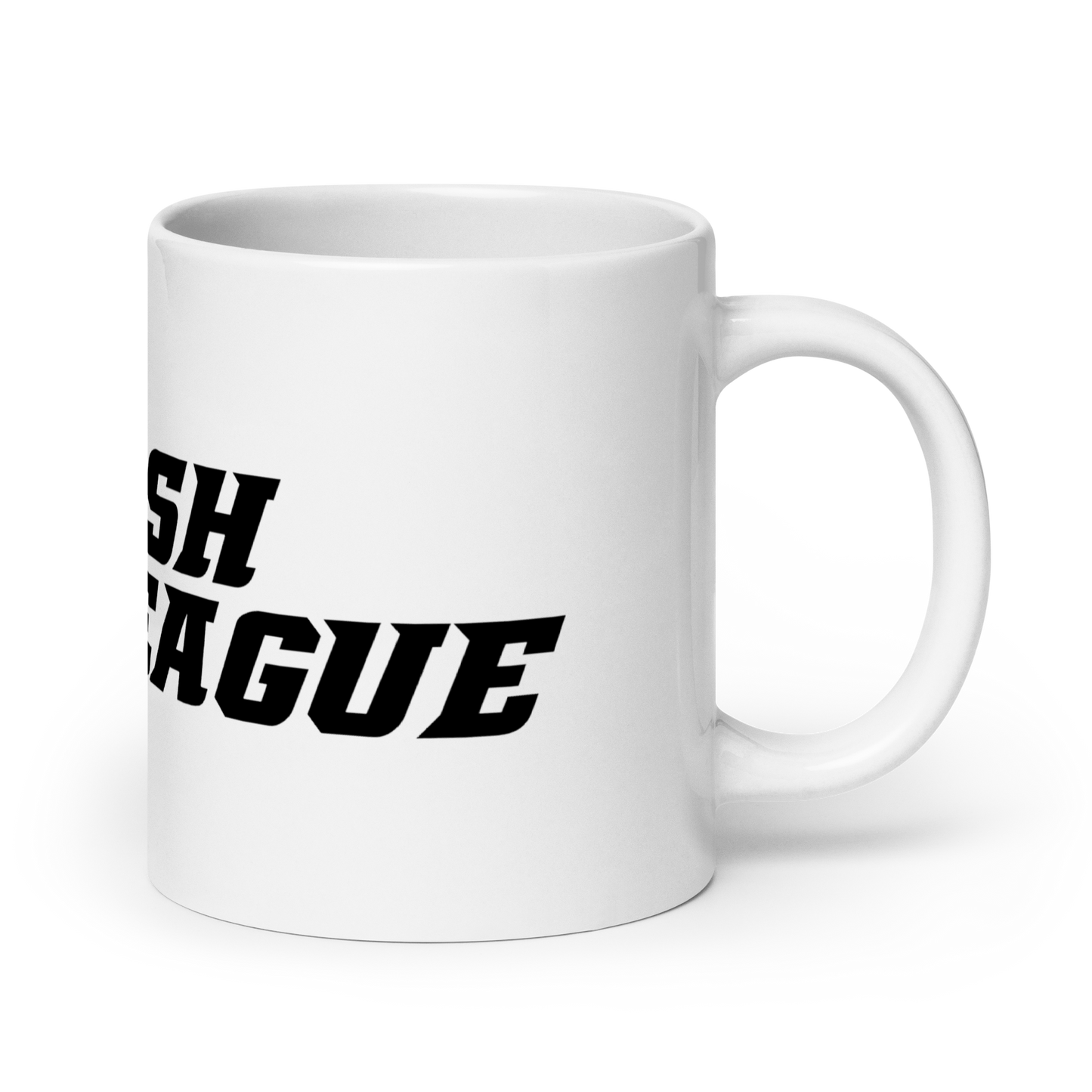 Taza blanca con logotipo DL ancho en negro