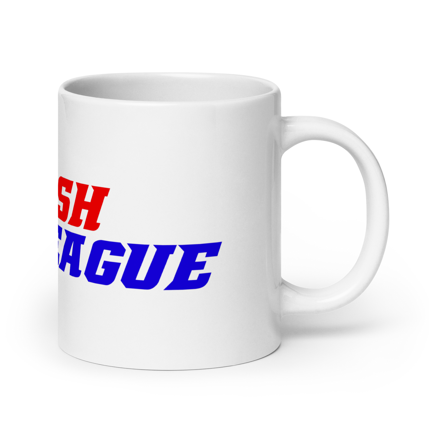 Taza blanca con logotipo DL de color ancho